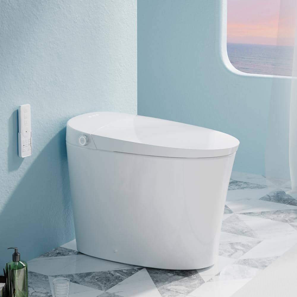 FORCLOVER 12-in-1 Dual Flush Elongated Smart Toilet with Heated Seat & Dryer in White