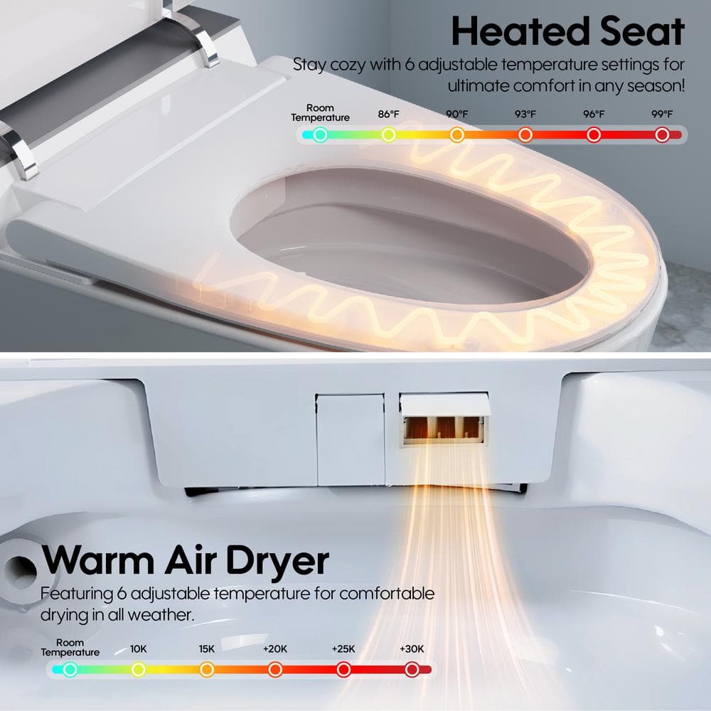 FORCLOVER 12-in-1 Dual Flush Smart Toilet with Heated Seat and Dryer in White