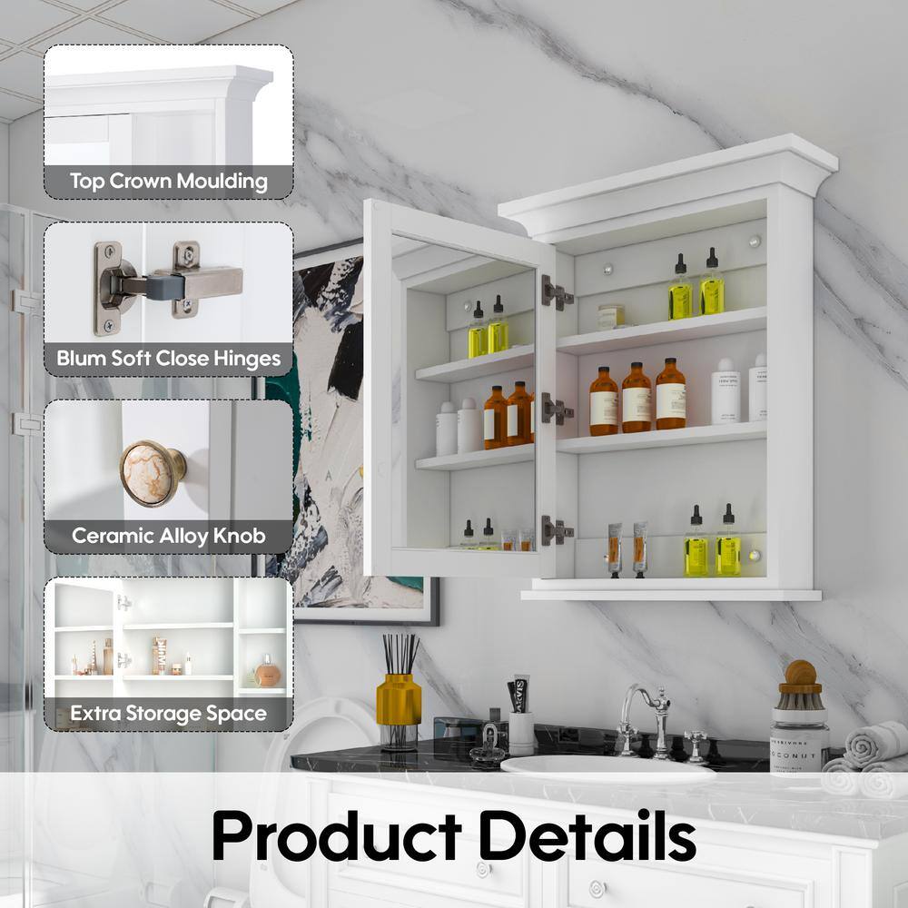 FORCLOVER 24 in. W x 30 in. H Rectangular Surface Mount Solid Wood Medicine Cabinet with Mirror