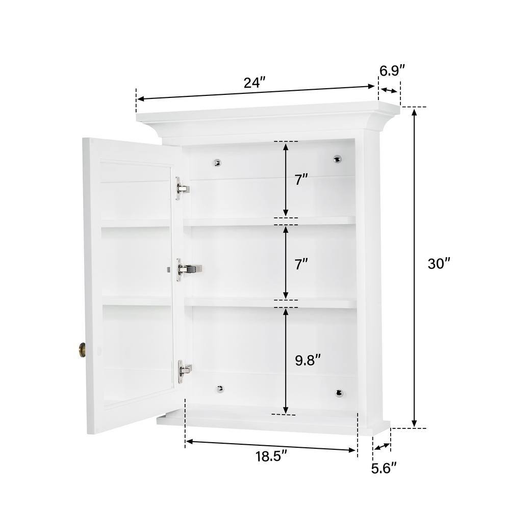 FORCLOVER 24 in. W x 30 in. H Rectangular Surface Mount Solid Wood Medicine Cabinet with Mirror