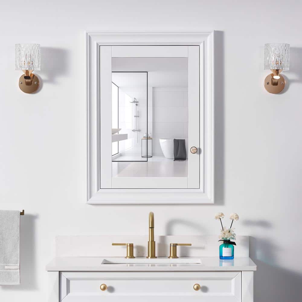 FORCLOVER 24 in. W x 32 in. H Rectangular Recessed Solid Wood Medicine Cabinet with Mirror, Left Hinge
