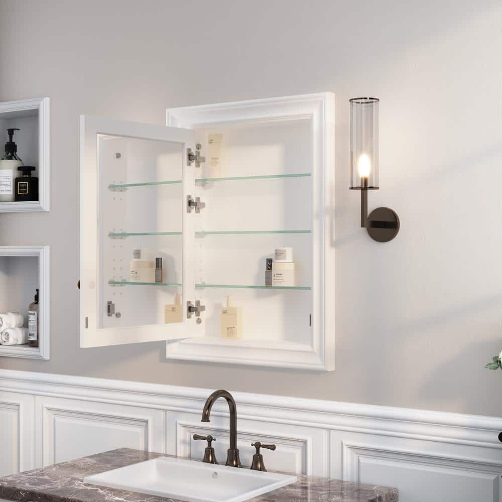 FORCLOVER 24 in. W x 32 in. H Rectangular Recessed Solid Wood Medicine Cabinet with Mirror, Left Hinge