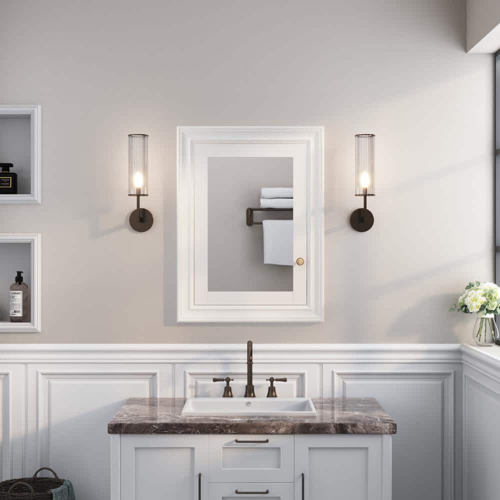 FORCLOVER 24 in. W x 32 in. H Rectangular Recessed Solid Wood Medicine Cabinet with Mirror, Left Hinge
