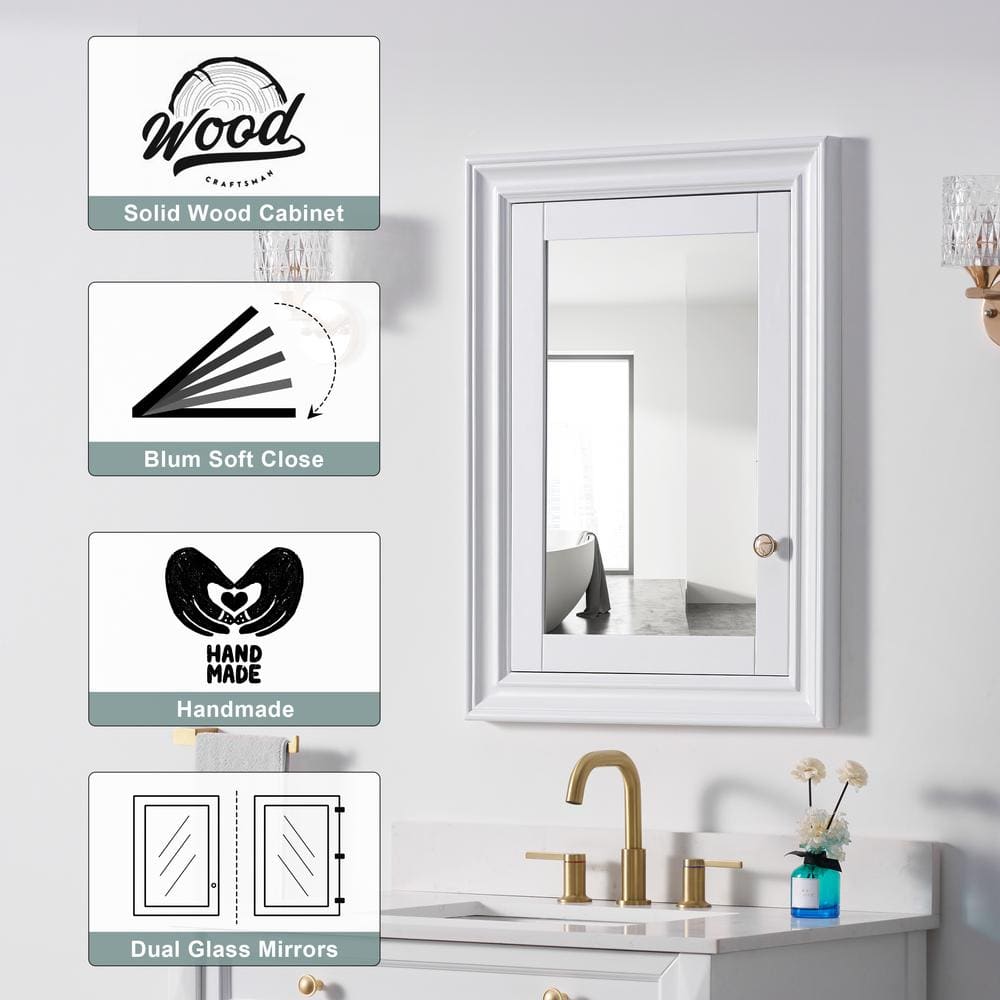 FORCLOVER 24 in. W x 32 in. H Rectangular Recessed Solid Wood Medicine Cabinet with Mirror, Left Hinge