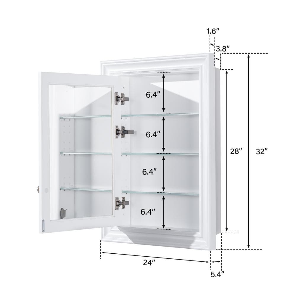 FORCLOVER 24 in. W x 32 in. H Rectangular Recessed Solid Wood Medicine Cabinet with Mirror, Left Hinge