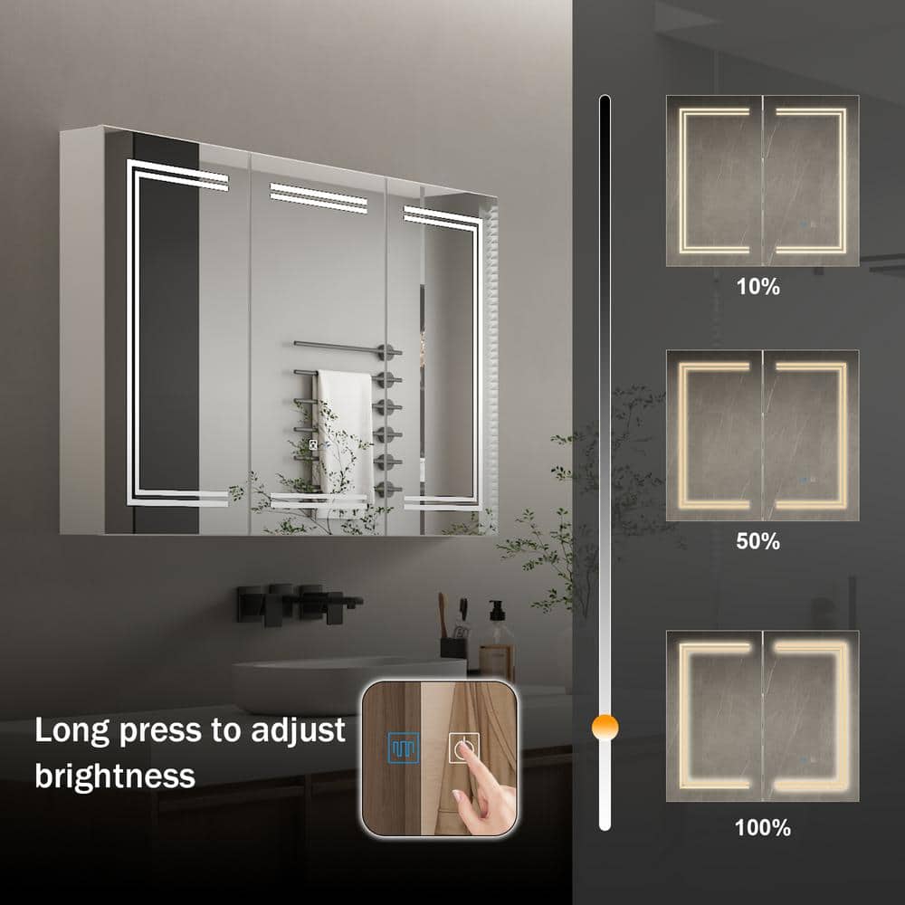 FUFU&GAGA 47.2 in. W x 35.4 in. H Rectangular Surface Mount Bathroom Medicine Cabinet with Mirror, Anti-fog function, LED Light