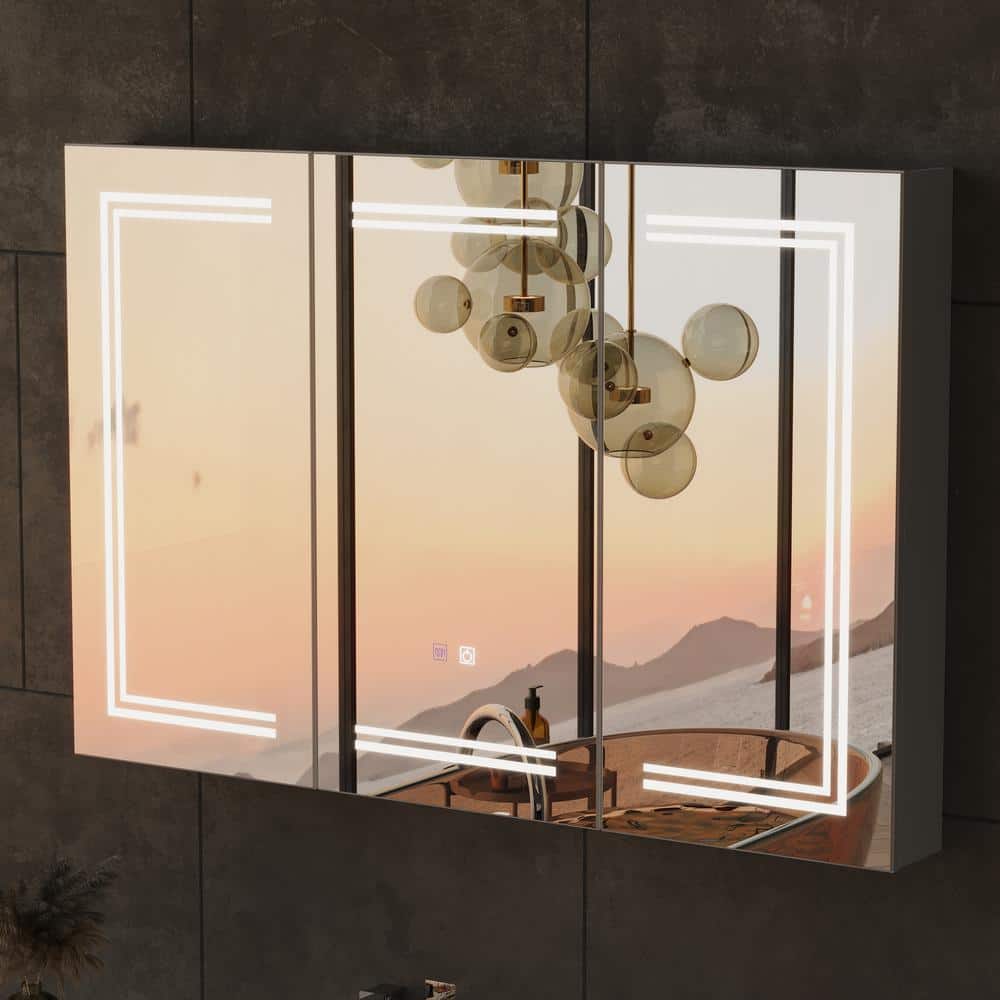FUFU&GAGA 47.2 in. W x 35.4 in. H Rectangular Surface Mount Bathroom Medicine Cabinet with Mirror, Anti-fog function, LED Light