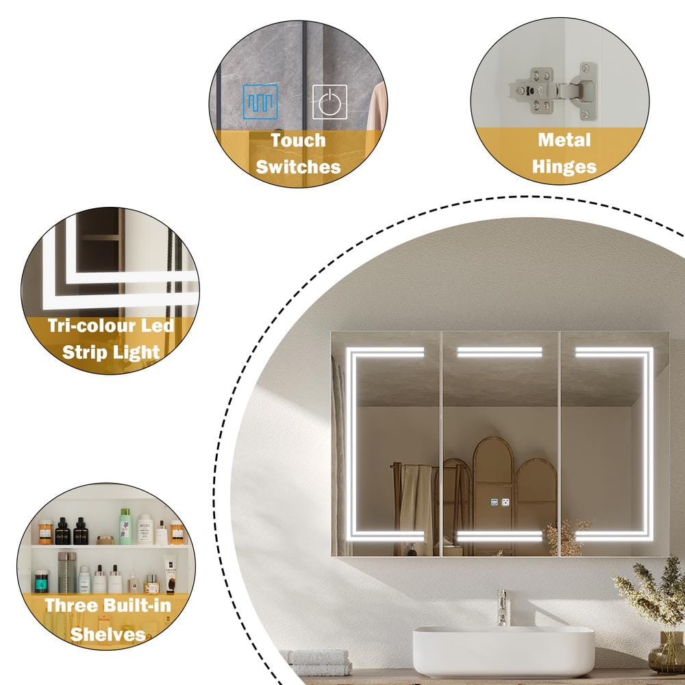 FUFU&GAGA 47.2 in. W x 35.4 in. H Rectangular Surface Mount Bathroom Medicine Cabinet with Mirror, Anti-fog function, LED Light