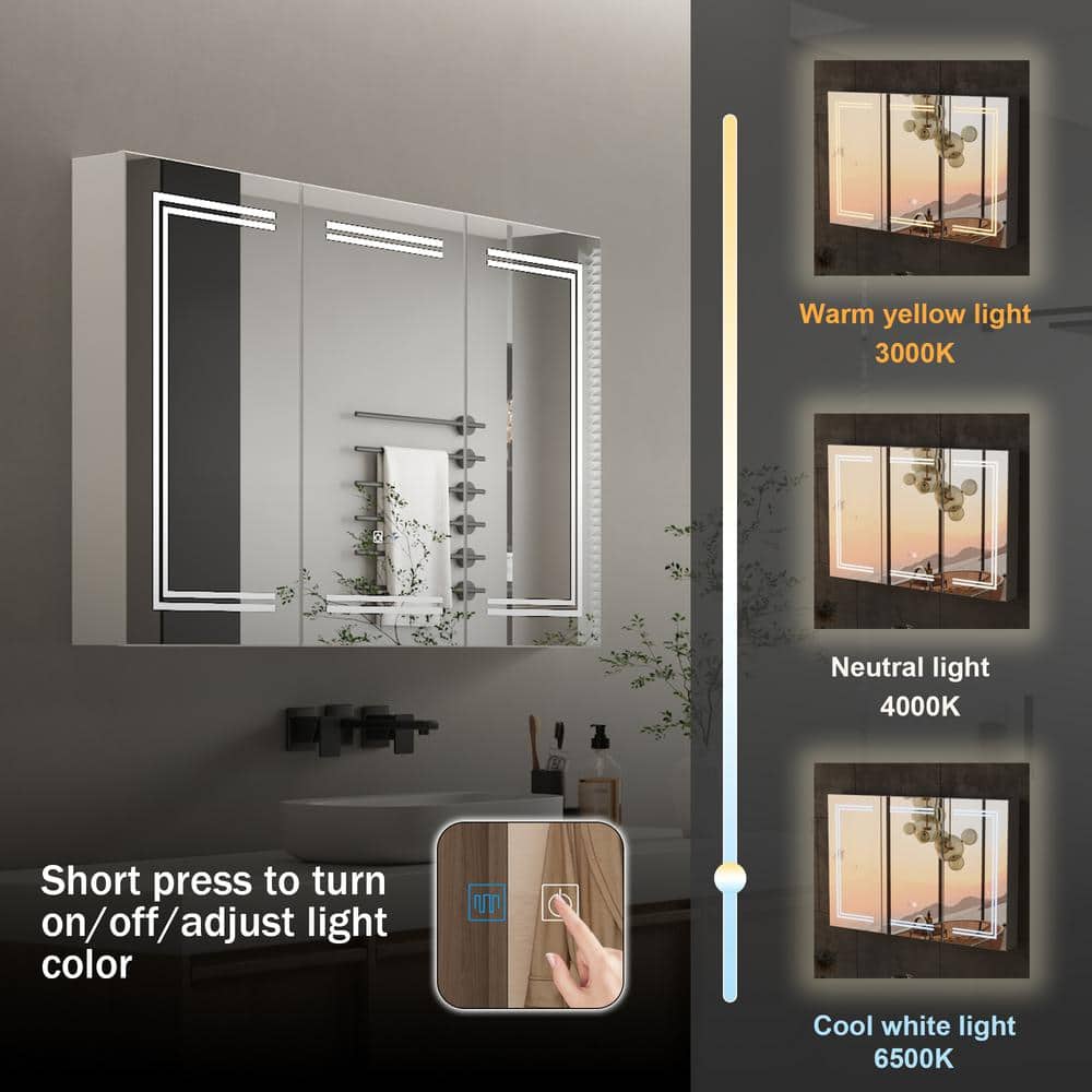 FUFU&GAGA 47.2 in. W x 35.4 in. H Rectangular Surface Mount Bathroom Medicine Cabinet with Mirror, Anti-fog function, LED Light