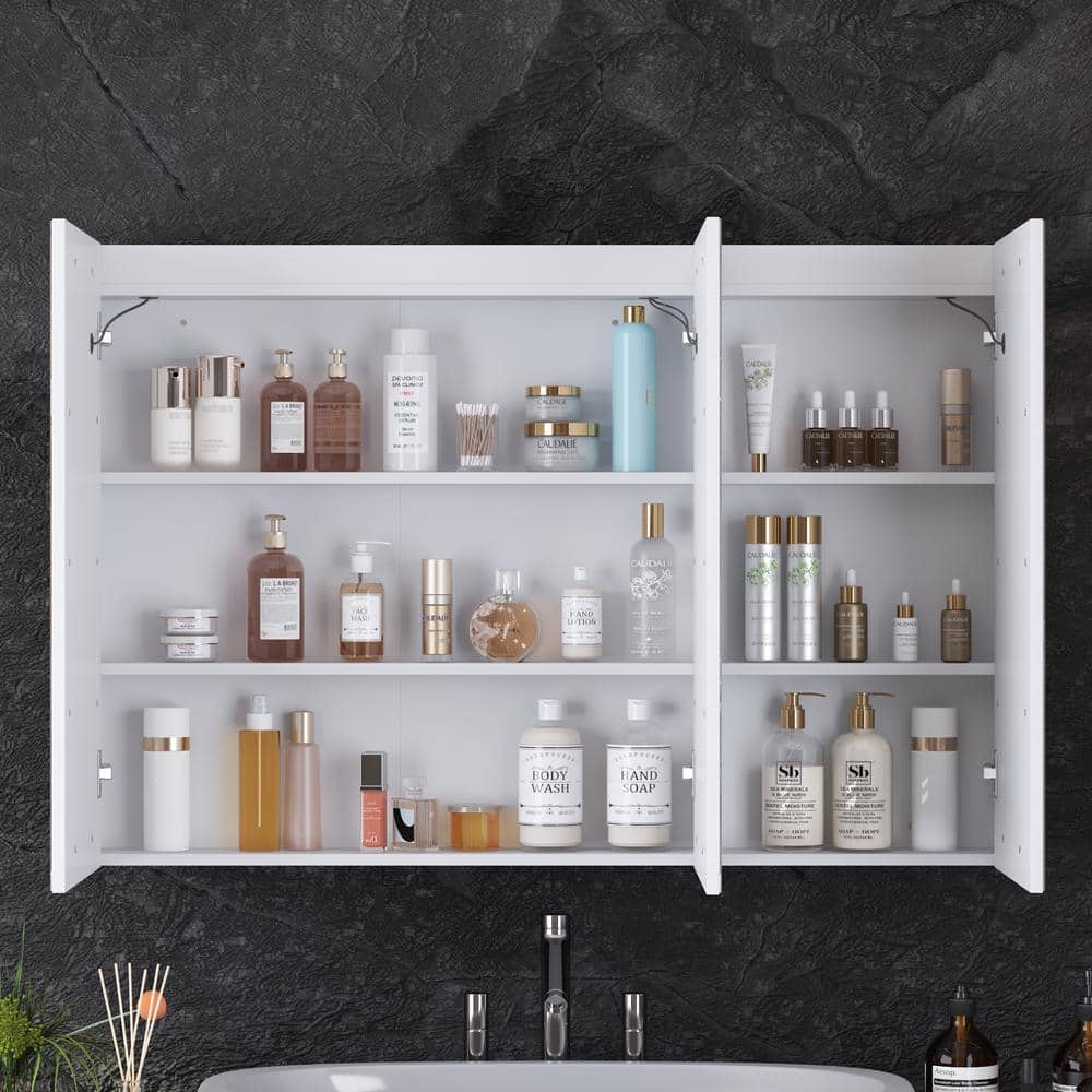 FUFU&GAGA 47.2 in. W x 35.4 in. H Rectangular Surface Mount Bathroom Medicine Cabinet with Mirror, Anti-fog function, LED Light