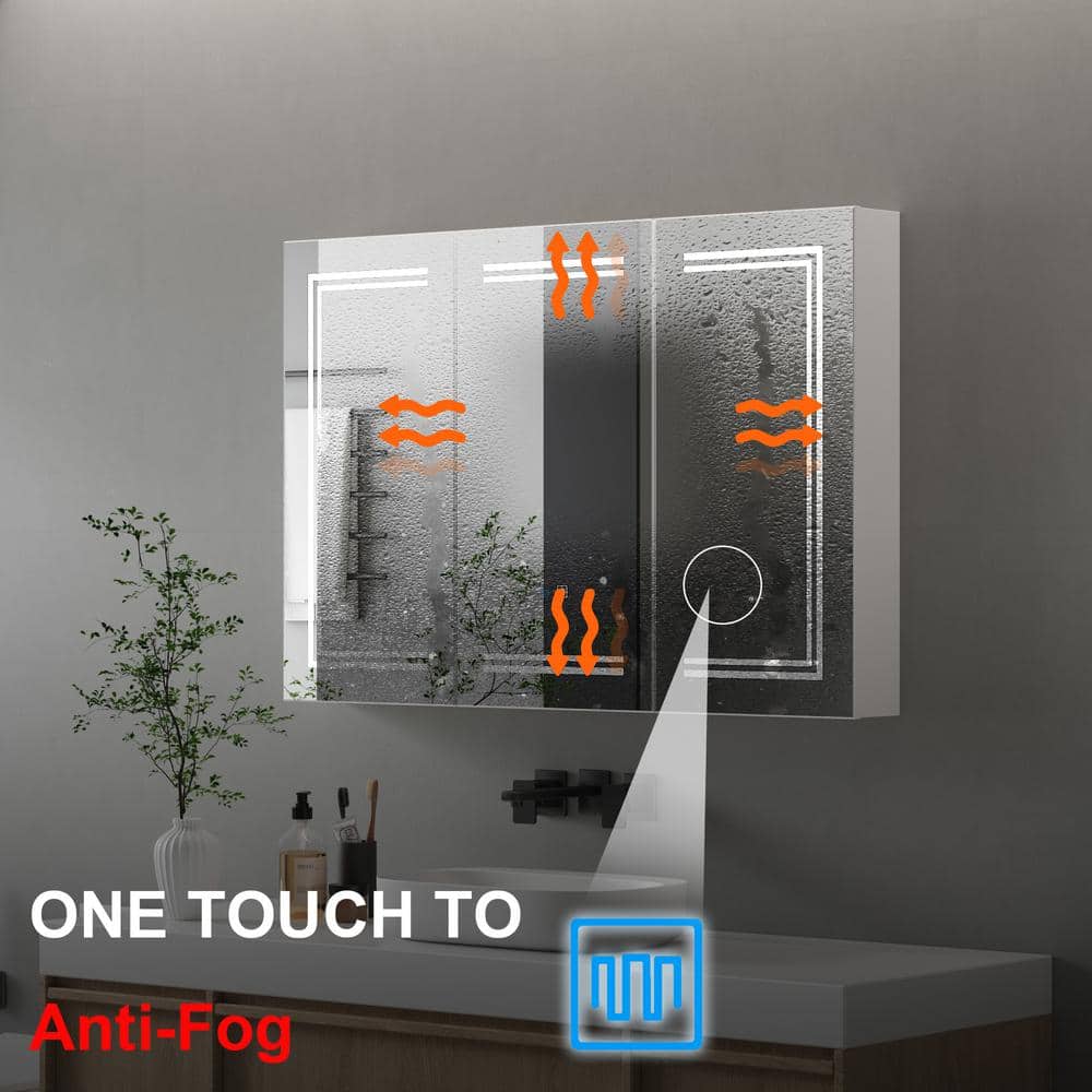 FUFU&GAGA 47.2 in. W x 35.4 in. H Rectangular Surface Mount Bathroom Medicine Cabinet with Mirror, Anti-fog function, LED Light