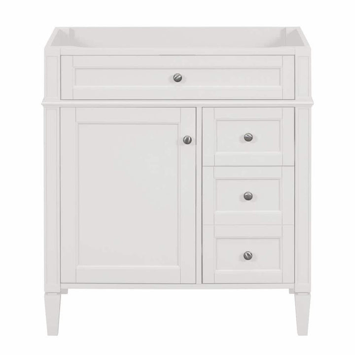 FUNKOL 29.3 x 17.87 x 33 In. White MDF Vertical Bath Cabinet with 3 Drawers and 1 Soft Close Door, Top Sink Not Included