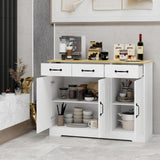 FUNKOL 42.72-in W x 15.35-in D x 32.09-in H in MDF Ready to Assemble Kitchen Cabinet in White with 3 Drawers and 3 Doors