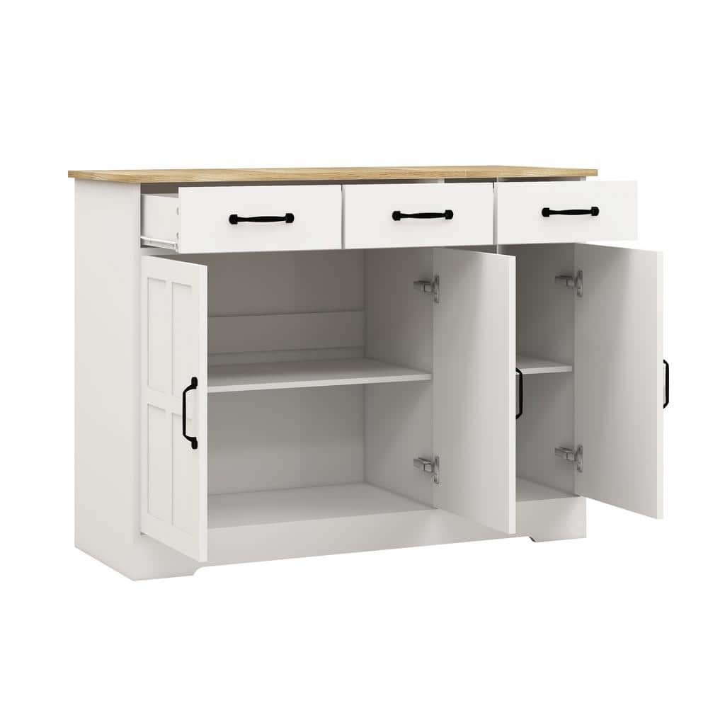 FUNKOL 42.72-in W x 15.35-in D x 32.09-in H in MDF Ready to Assemble Kitchen Cabinet in White with 3 Drawers and 3 Doors