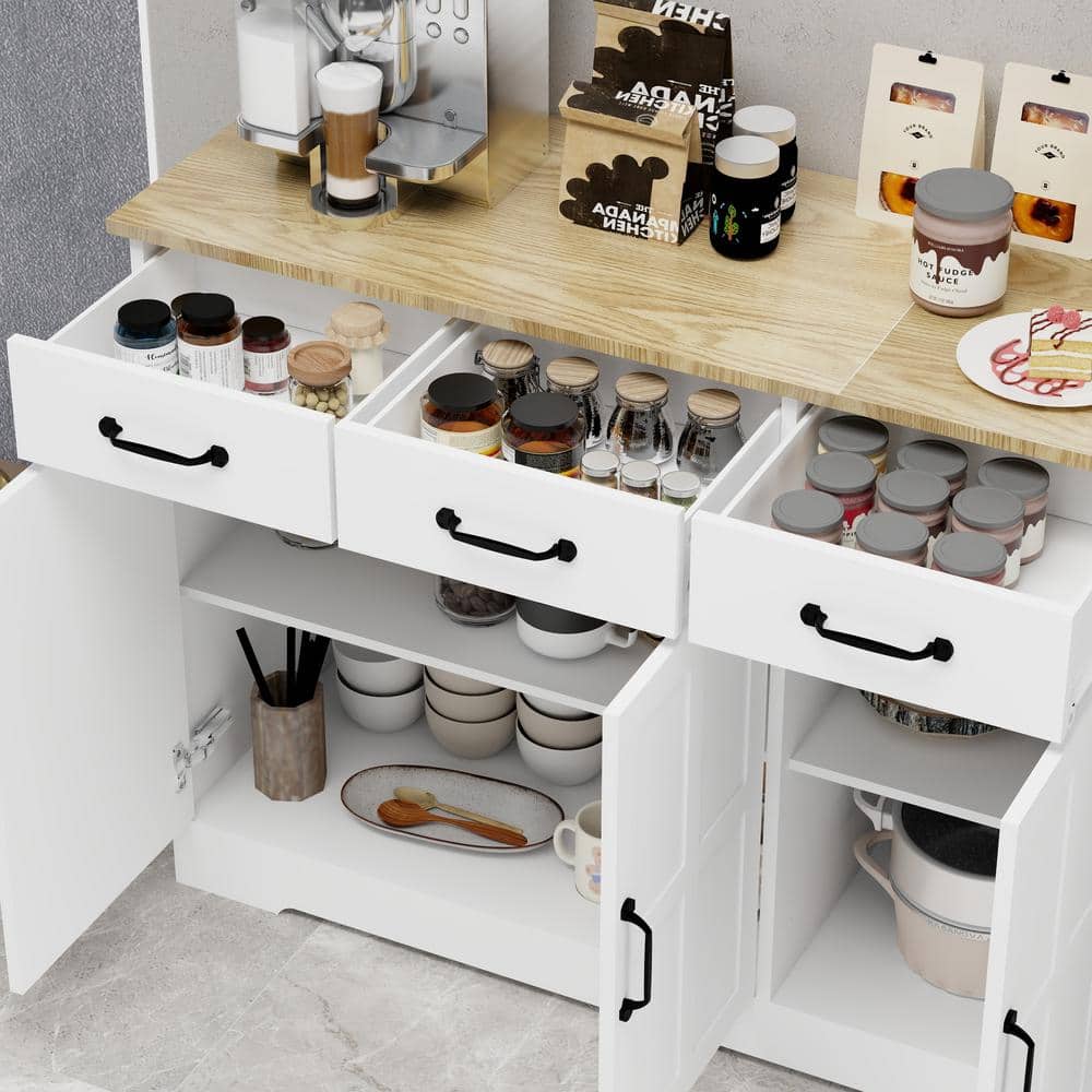 FUNKOL 42.72-in W x 15.35-in D x 32.09-in H in MDF Ready to Assemble Kitchen Cabinet in White with 3 Drawers and 3 Doors