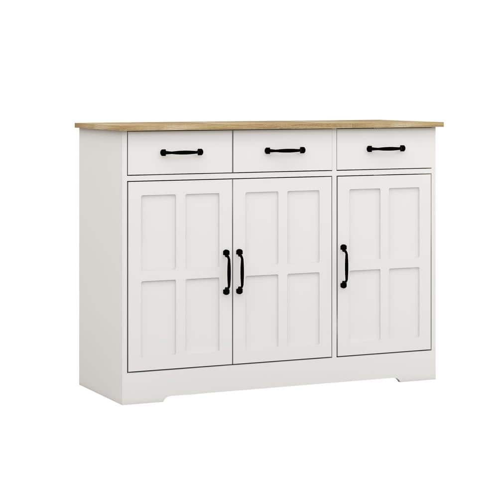 FUNKOL 42.72-in W x 15.35-in D x 32.09-in H in MDF Ready to Assemble Kitchen Cabinet in White with 3 Drawers and 3 Doors