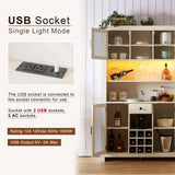 FUNKOL 41.73 in. x 15.75 in. x 70.87 in. White MDF Kitchen Storage Cabinet with LED Outlet, Wine Rack and 4-Doors