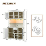 FUNKOL 41.73 in. x 15.75 in. x 70.87 in. White MDF Kitchen Storage Cabinet with LED Outlet, Wine Rack and 4-Doors