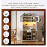 FUNKOL 41.73 in. x 15.75 in. x 70.87 in. White MDF Kitchen Storage Cabinet with LED Outlet, Wine Rack and 4-Doors