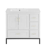 FUNKOL 36 in. x 18.3 in. x 32.9 in. White MDF Rectangle Bathroom Vanity Cabinet Ready to Assembly, Solid Wood Plus