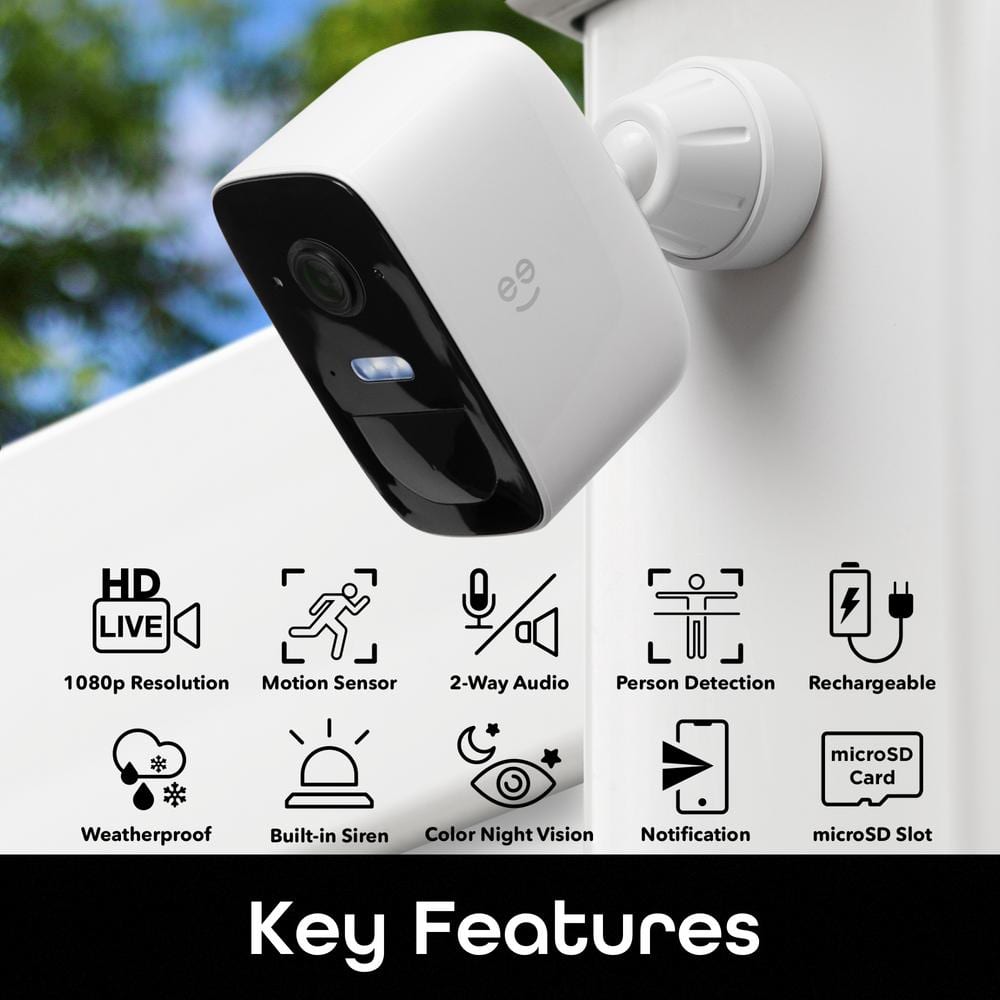Geeni Freebird 2 Wireless Outdoor Smart Battery Operated Security Camera 2.4GHz Wi-Fi, Color Night Vision, 2 Way Talk, White
