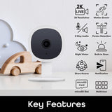 Geeni Vision 2K Wired Plug-In Indoor Smart Security Camera, Flexible Stem, Night Vision, Two-Way Talk, Live View, White