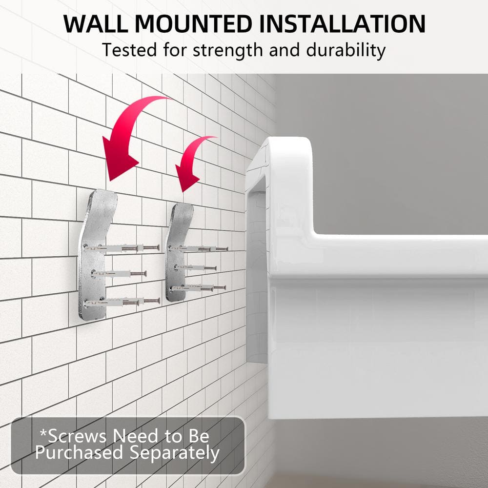 Getpro 24 in. Wall Mount Laundry Utility Sink in White - Farmhouse Ceramic with Bracket & Strainer