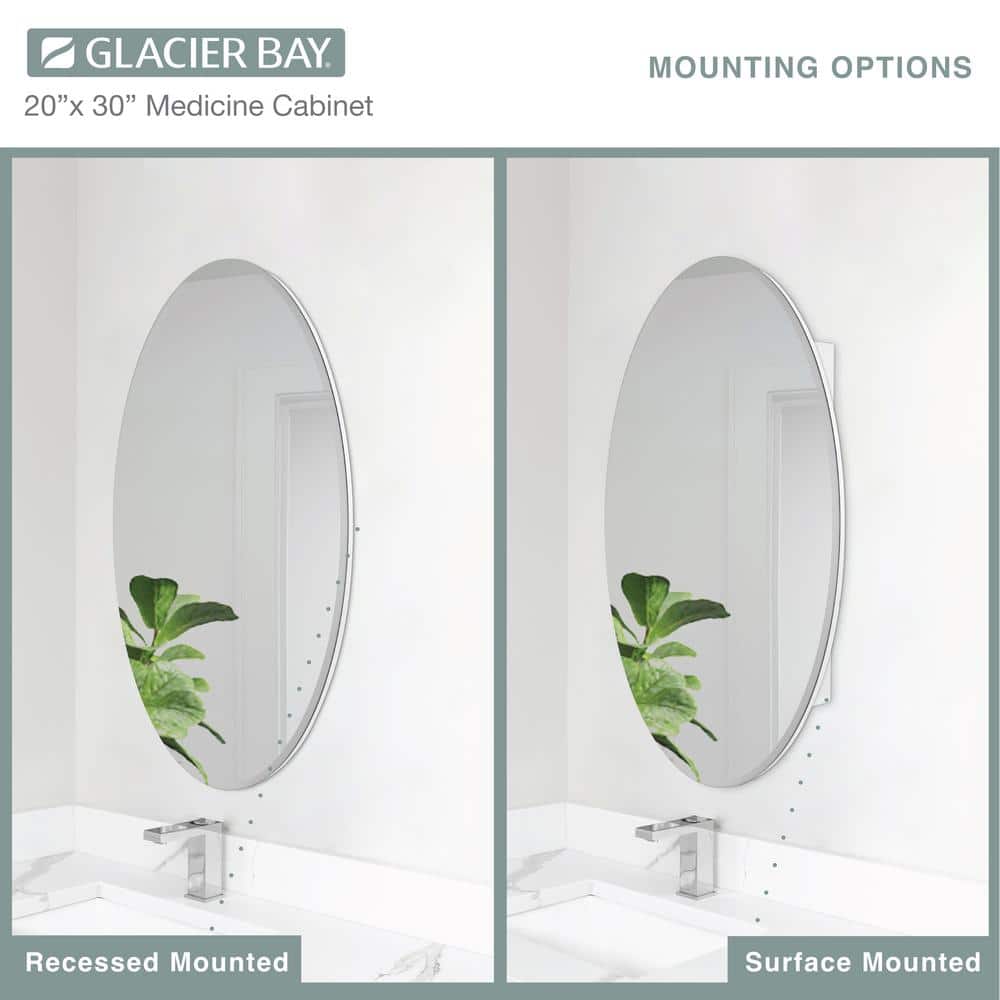 Glacier Bay 20 in. x 30 in. Frameless Recessed or Surface-Mount Bathroom Medicine Cabinet with Beveled Mirror, White