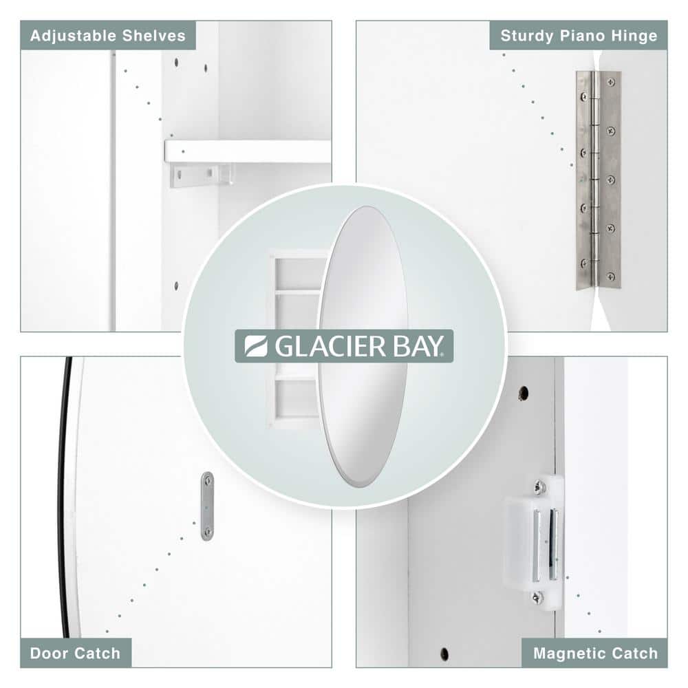 Glacier Bay 20 in. x 30 in. Frameless Recessed or Surface-Mount Bathroom Medicine Cabinet with Beveled Mirror, White