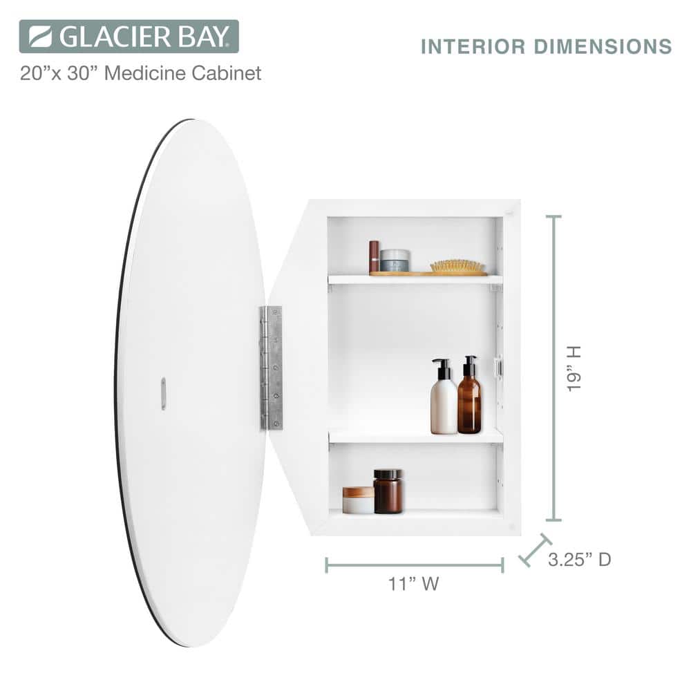 Glacier Bay 20 in. x 30 in. Frameless Recessed or Surface-Mount Bathroom Medicine Cabinet with Beveled Mirror, White