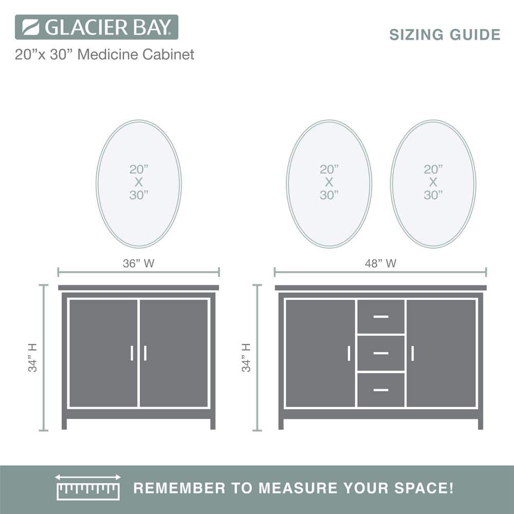 Glacier Bay 20 in. x 30 in. Frameless Recessed or Surface-Mount Bathroom Medicine Cabinet with Beveled Mirror, White