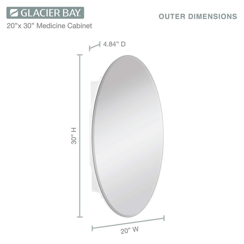 Glacier Bay 20 in. x 30 in. Frameless Recessed or Surface-Mount Bathroom Medicine Cabinet with Beveled Mirror, White