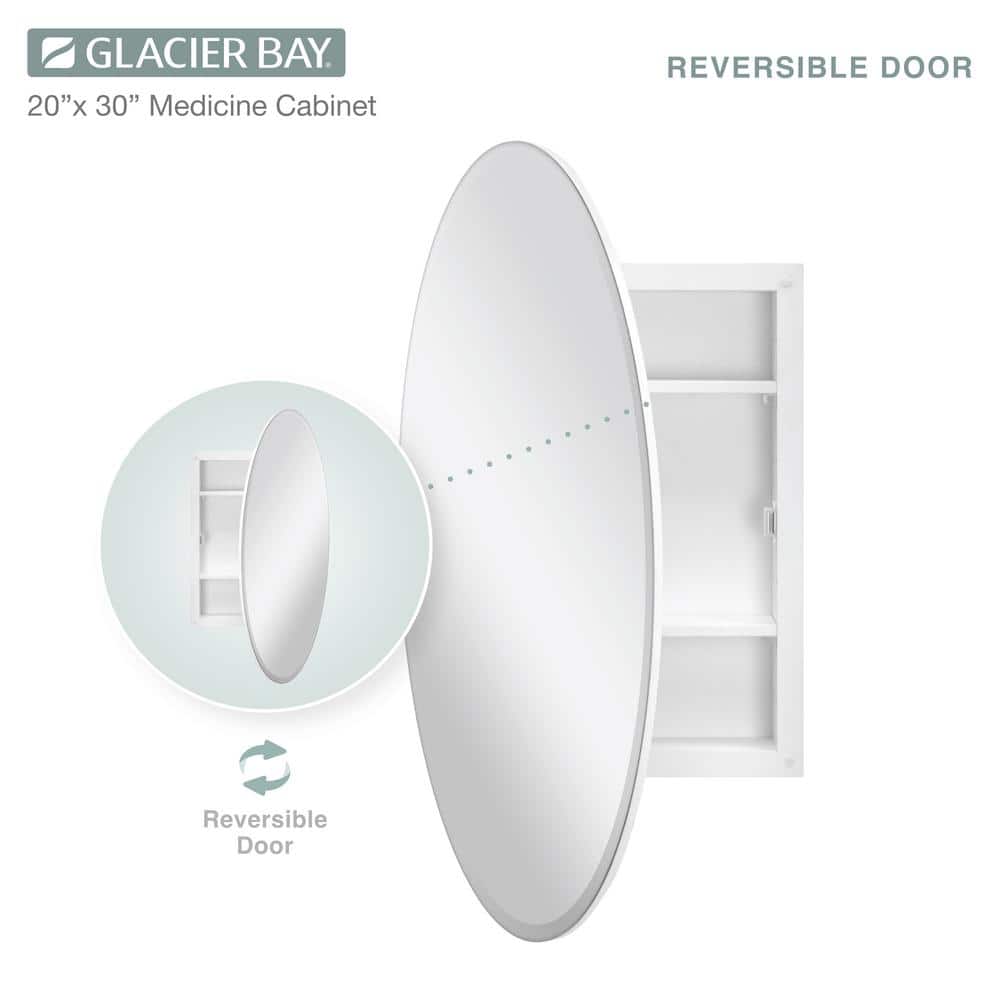 Glacier Bay 20 in. x 30 in. Frameless Recessed or Surface-Mount Bathroom Medicine Cabinet with Beveled Mirror, White