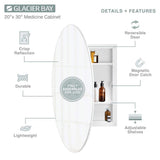 Glacier Bay 20 in. x 30 in. Frameless Recessed or Surface-Mount Bathroom Medicine Cabinet with Beveled Mirror, White