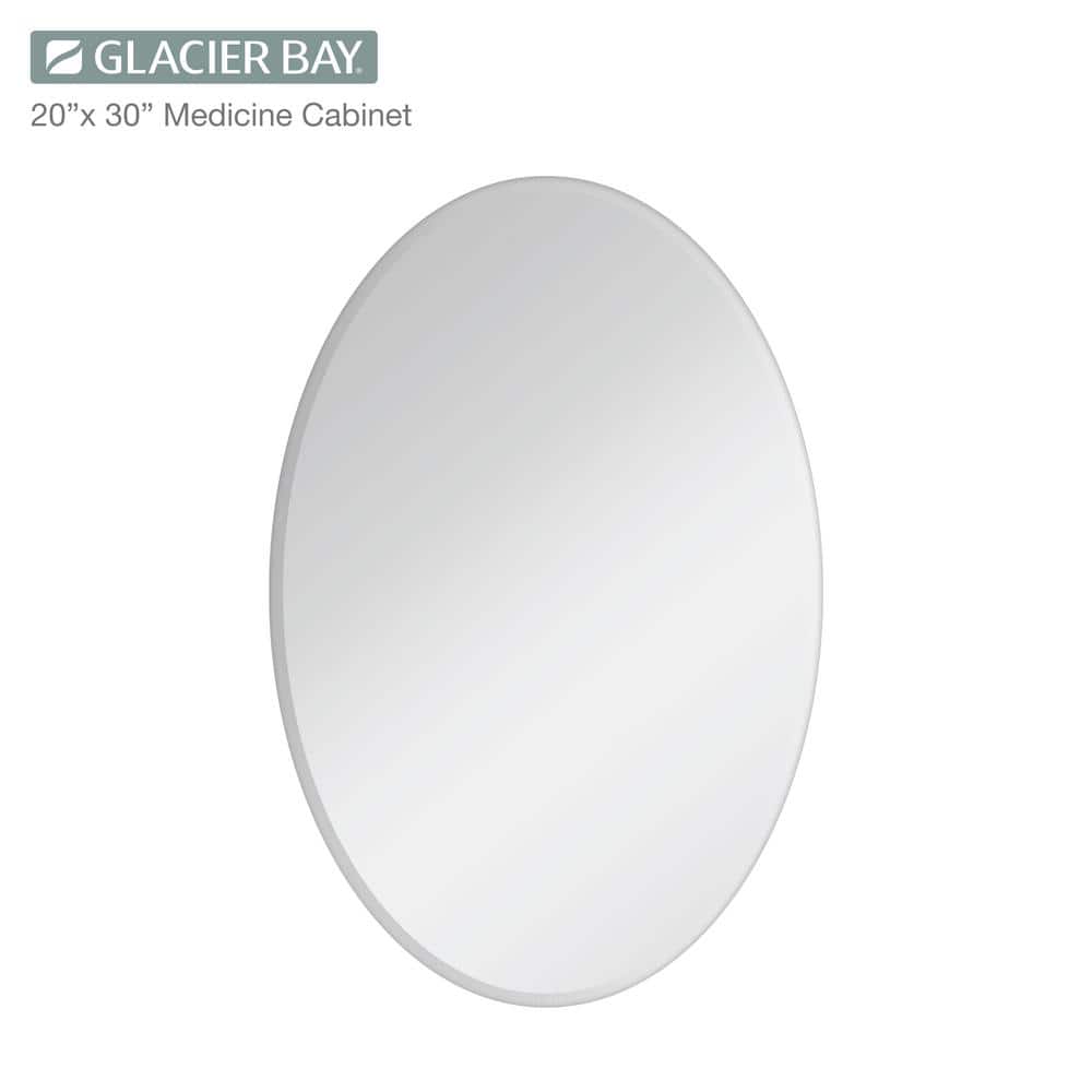 Glacier Bay 20 in. x 30 in. Frameless Recessed or Surface-Mount Bathroom Medicine Cabinet with Beveled Mirror, White