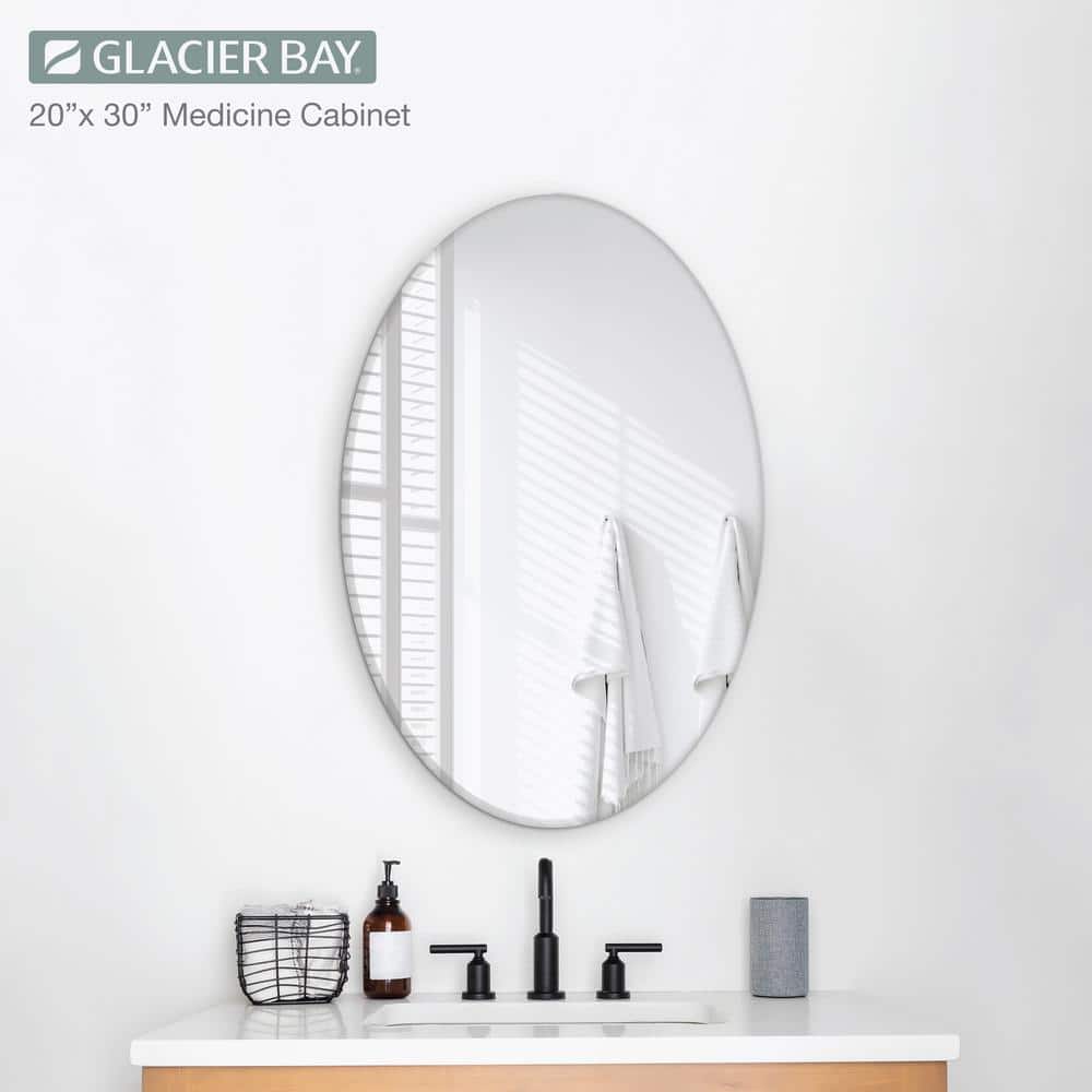 Glacier Bay 20 in. x 30 in. Frameless Recessed or Surface-Mount Bathroom Medicine Cabinet with Beveled Mirror, White