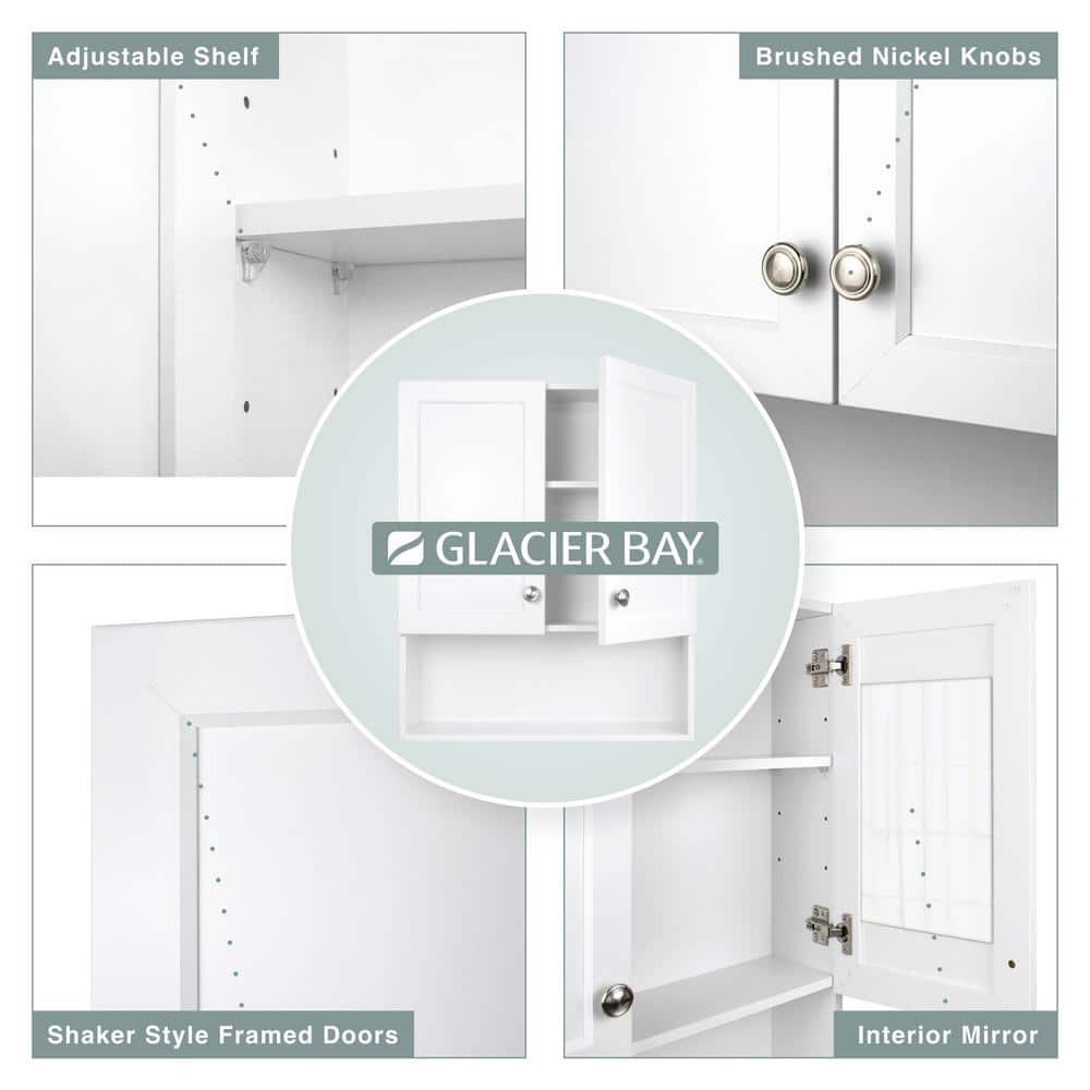 Glacier Bay 22-7/8 in. W. x 27-7/8 in. H Framed Surface-Mount Rectangular Bathroom Medicine Cabinet with Mirror, White