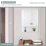 Glacier Bay 22-7/8 in. W. x 27-7/8 in. H Framed Surface-Mount Rectangular Bathroom Medicine Cabinet with Mirror, White