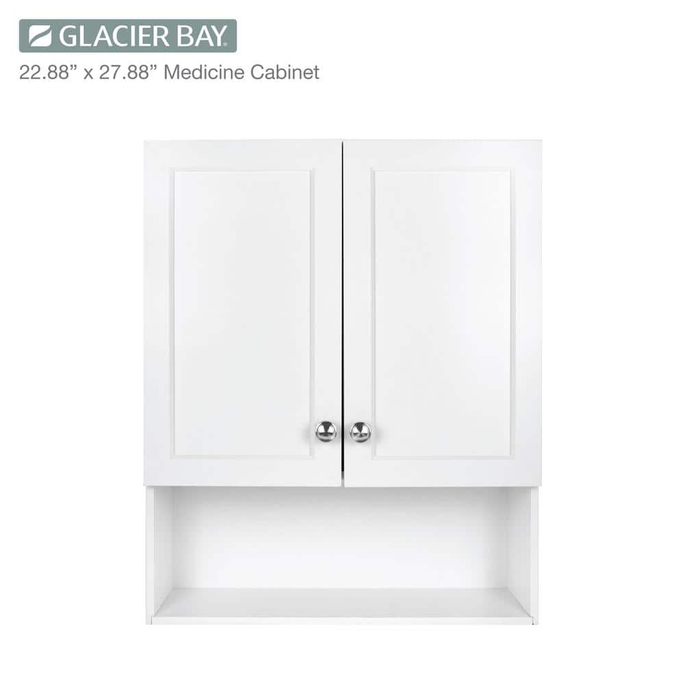 Glacier Bay 22-7/8 in. W. x 27-7/8 in. H Framed Surface-Mount Rectangular Bathroom Medicine Cabinet with Mirror, White
