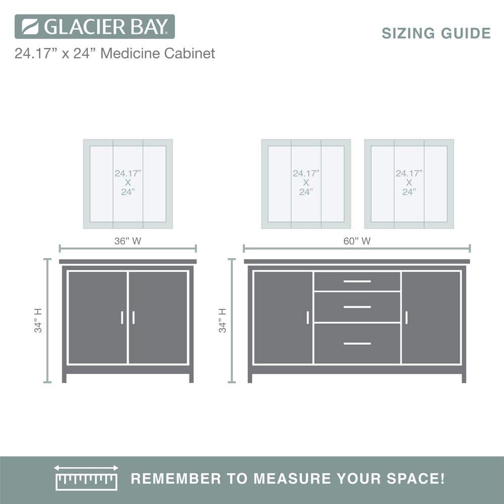 Glacier Bay 24-3/16 in. W x 24 in. H Framed Surface-Mount Tri-View Bathroom Medicine Cabinet with Mirror, White