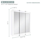 Glacier Bay 24-3/16 in. W x 24 in. H Framed Surface-Mount Tri-View Bathroom Medicine Cabinet with Mirror, White