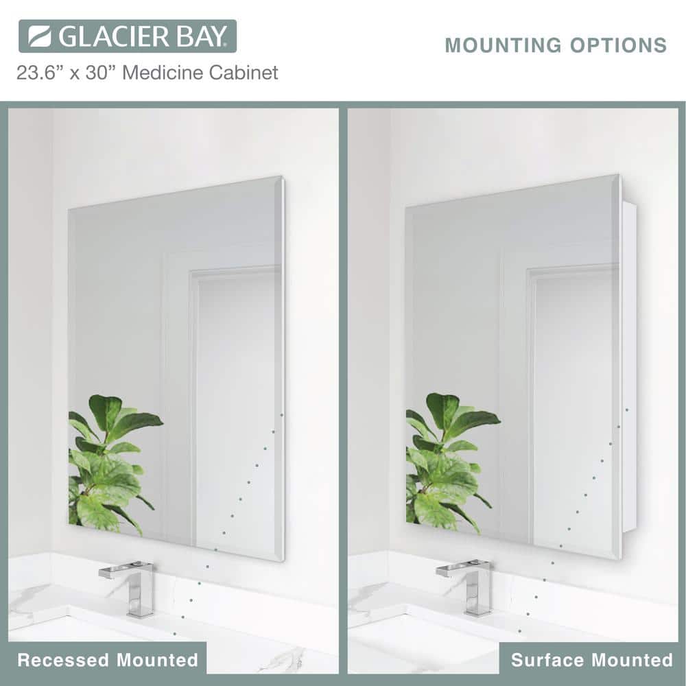 Glacier Bay 23.6 in. W x 30 in. H Rectangular Wood Composite Medicine Cabinet with Mirror