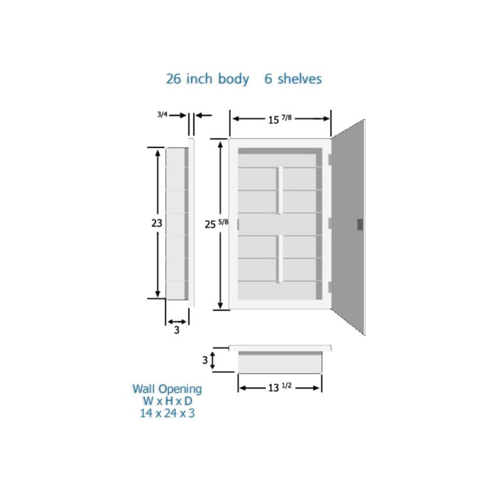 Glacier Bay Spacecab 16 in. x 26 in. x 3-1/2 in. Frameless Recessed 1-Door Medicine Cabinet with 6-Shelves and Beveled Edge Mirror