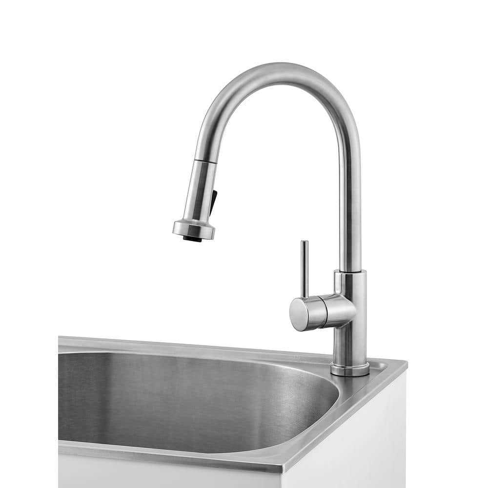 Glacier Bay All-in-One Stainless Steel Utility Sink with Faucet and Cabinet, White