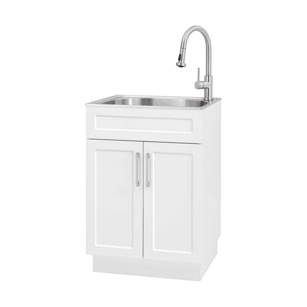 Glacier Bay All-in-One Stainless Steel Utility Sink with Faucet and Cabinet, White