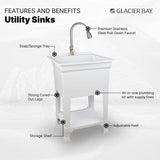 Glacier Bay 24" Freestanding Laundry/Utility Sink with Stainless Pull-Out Faucet