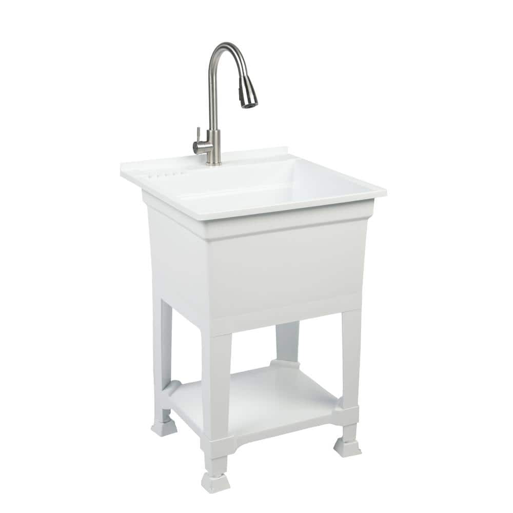 Glacier Bay 24" Freestanding Laundry/Utility Sink with Stainless Pull-Out Faucet