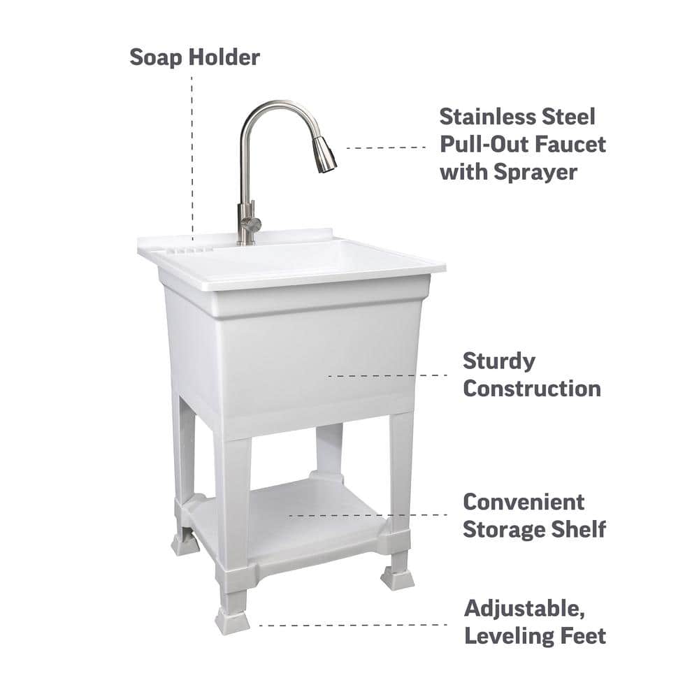 Glacier Bay 24" Freestanding Laundry/Utility Sink with Stainless Pull-Out Faucet