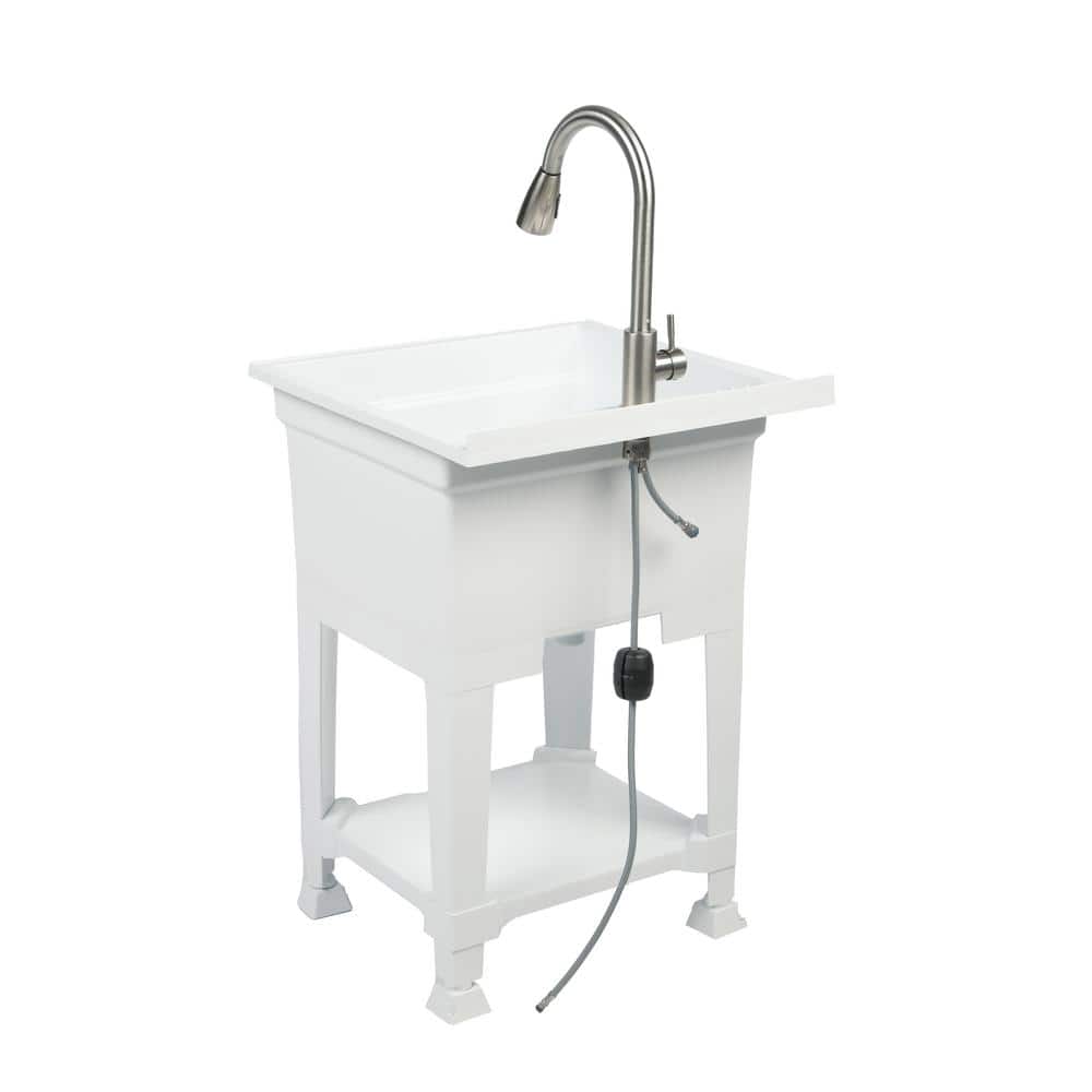 Glacier Bay 24" Freestanding Laundry/Utility Sink with Stainless Pull-Out Faucet
