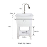 Glacier Bay 24" Freestanding Laundry/Utility Sink with Stainless Pull-Out Faucet